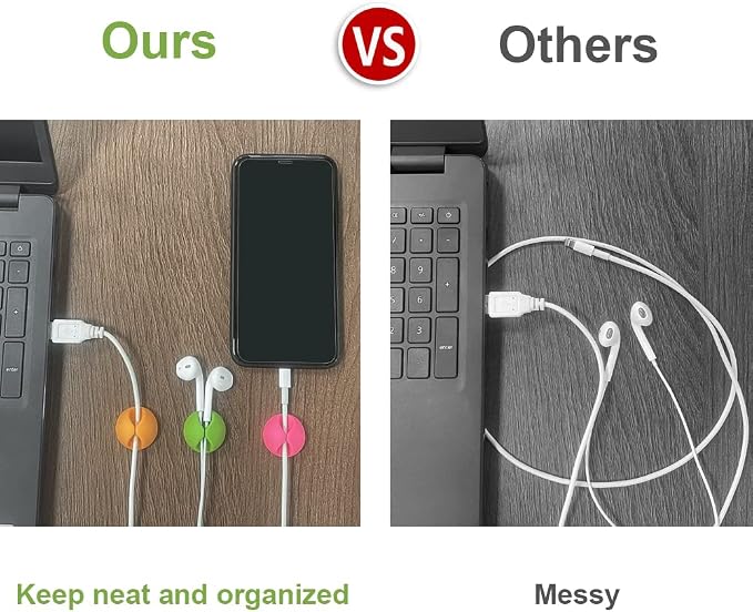 Shintop Cable Clips, Desk Cable Drop, Desk Wire Clips for All Your Computer, Electrical, Charging or Mouse Cord (Colorful,6pcs) | Colorful Rubber Cable Holder, Residue-Free, Desk Wire Clips for Mouse Cord, Keeps Cables Accessible, Helps Prevent Slipping