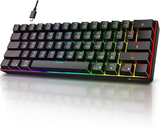 KOORUI 60% Gaming Keyboards, 61 Keys Wired Ultra-Compact Mechanical Keyboard 26 RGB Backlit with Red Switch Mini Keyboards for Windows MacOS Linux