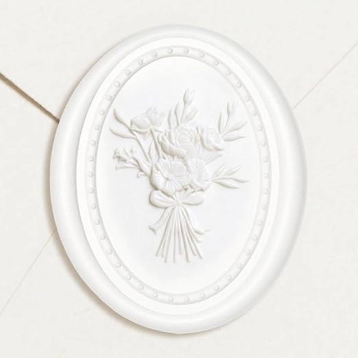 UNIQOOO Wax Seal Stickers - Vintage Photo Frame Floral Bouquet Wedding Invitation Envelope Seal Stickers, 50 Pcs Self-Adhesive White Stickers, Perfect for Invitation, Gift Wrapping, Party