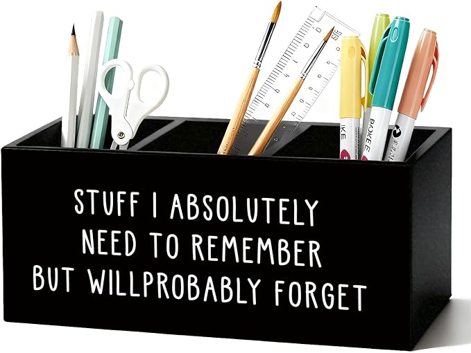 Funny Pen Holder, Funny Pencil Holder for Desk, Office Humor Gifts, Coworkers Gifts for Women Men Wooden Box Sign Decorations for Office Workplace Desk Tabletop