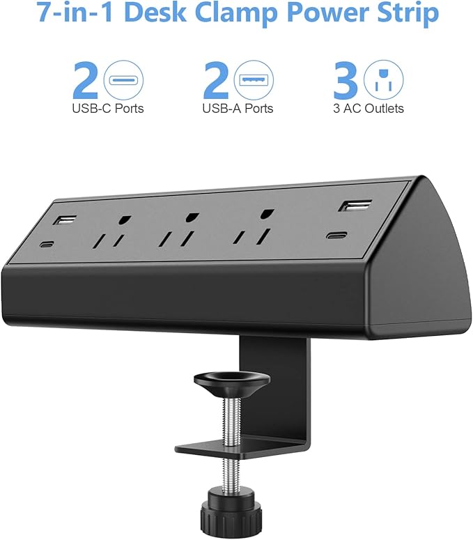 Jgstkcity Desk Clamp Power Strip,40W Total Fast Charging Station,2 PD 20W USB C Ports,Desk Edge Mount Surge Protector for Home, Office,3 Outlets,Fit 1.96" Tabletop Edge,ETL Listed (Pack of 2)