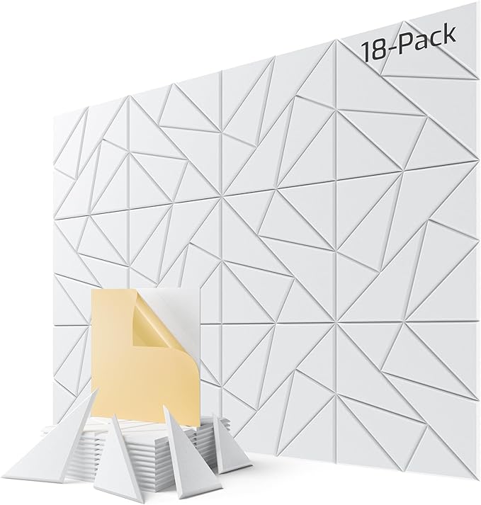 18-Pack Acoustic Panels,12"x12"x0.4" Soundproof Wall Panels, Peel & Stick Sound Proof Foam Panels for Walls, Geometric Noise Reduction Panels for Home Office,Studio (White)