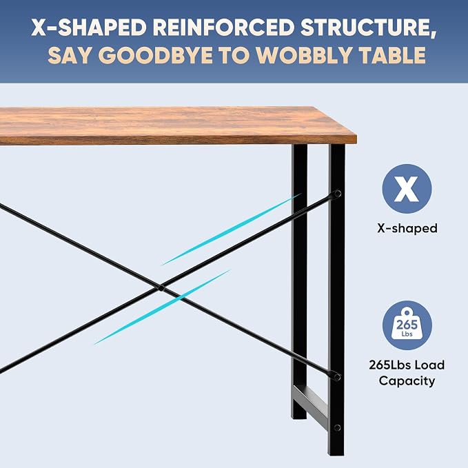 DUMOS 44 Inch Small Computer Desk for Home Office, Gaming Writing Desks for Bedroom Modern Study Work Table Simple Style Workstation with Reinforcement Structure, Rust