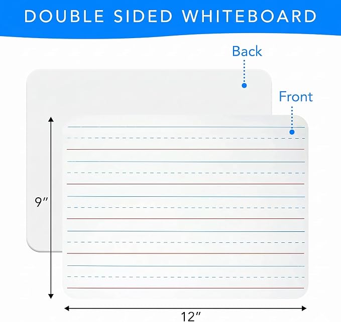 Small White Board 9X12, Small Dry Erase Board 2 Pack Whiteboard Dry Erase Double Sided with Lines Mini Whiteboard, Lapboard Ideal for Homeschool, Office, Classroom White Boards for Kids