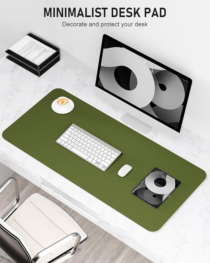 Desk Pad, 23.6" x 13.8" PU Leather Non-Slip Desk Mat Large Mouse Pad for Desktop, Waterproof Laptop Computer Writing Mat for Office, Home, Work, Gaming, Grass Green