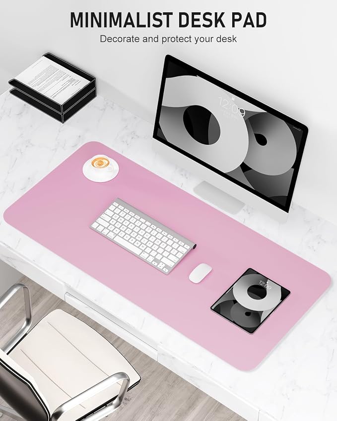 Desk Pad, 30" x 14" PU Leather Non-Slip Desk Mat Large Mouse Pad for Desktop, Waterproof Laptop Computer Writing Mat for Office, Home, Work, Gaming, Pink