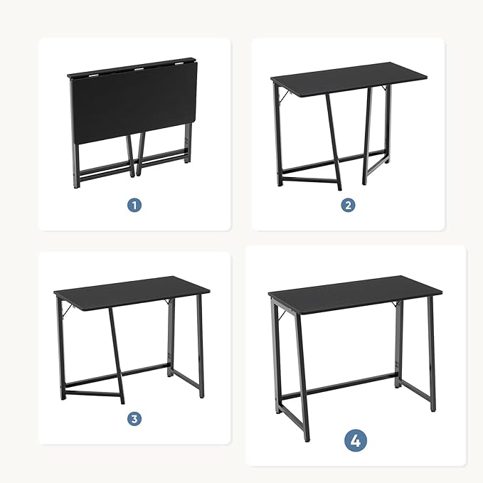 DUMOS 31.5 Inch Folding Desk, Foldable Computer Table for Small Spaces, Metal Frame Gaming Writing Work Station, Mini Home Office Surface, Black