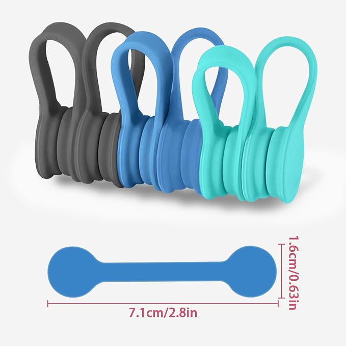 Viaky Magnetic Cable Ties 6-Pack,Silicone Magnetic Twist Ties Colorful | Reusable Cord Organizer for Bundling Earphone, Phone Charger, Cord Management Straps for Home,Office,Kitchen,School,Travel