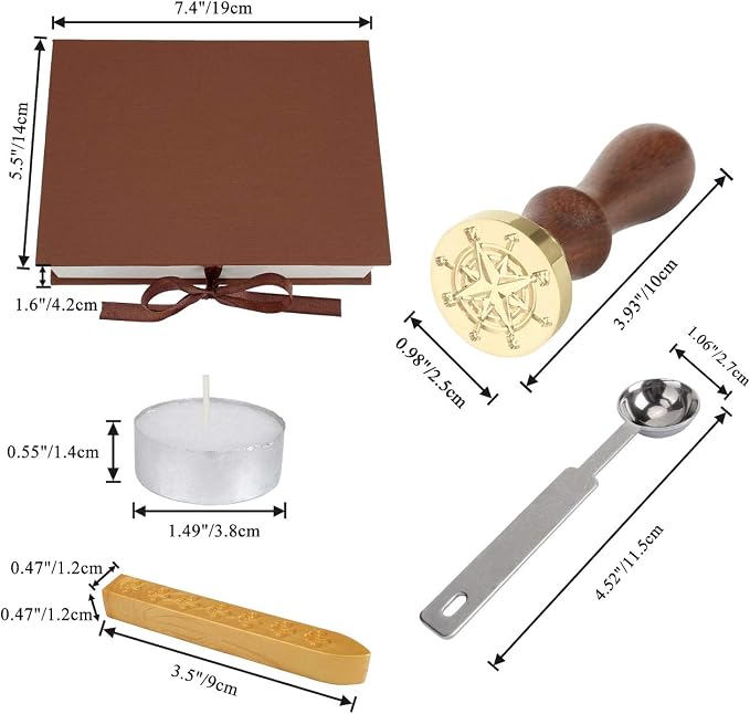Yoption Wax Seal Stamp Kit, Compass Sealing Stamp with Gold Red Silver Sealing Wax Sticks Gift Box Set for Invitations, Cards, Letters, Gift Idea