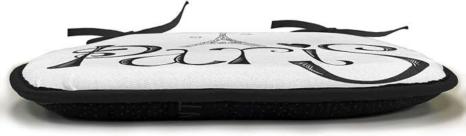Lunarable Paris Chair Cushion Pads Set of 6, Illustration Eiffel Tower France Heart Shapes Silhouette Vacation Theme Art, Anti-Slip Seat Padding for Kitchen & Patio, 16"x16", Black White