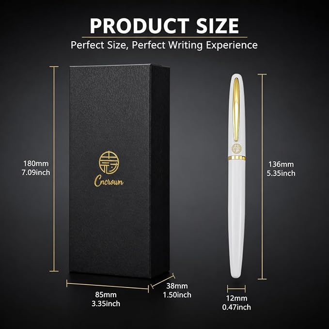 Luxury Gold Rollerball Pen, 24K gold-plated exquisite pen body, stylish and simple design, two ink refills, gift set for men and women, executive writing, office, graduation gift (White)