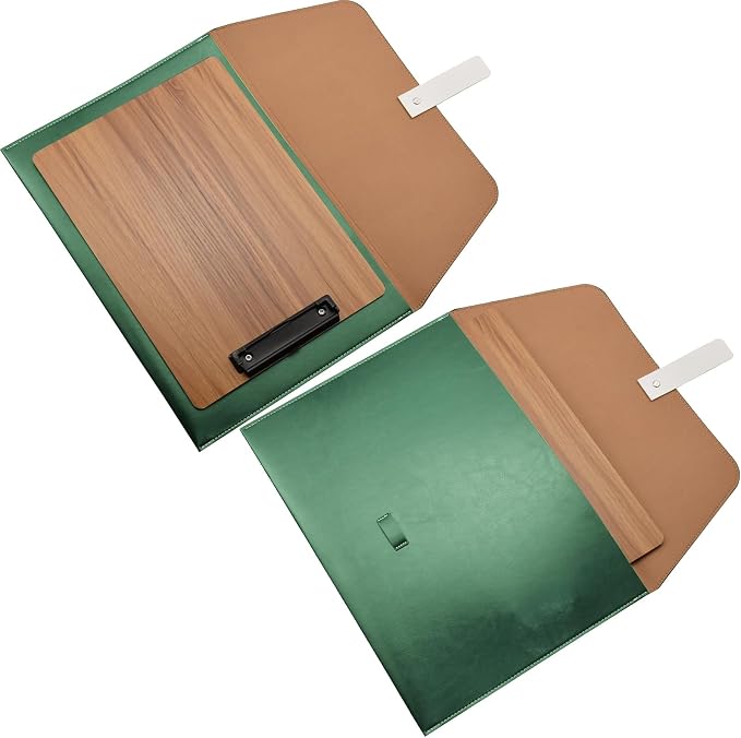 PU Leather A4 File Folder Large Document Holder Waterproof Envelope Folder Case with Handmade Closure (Green)