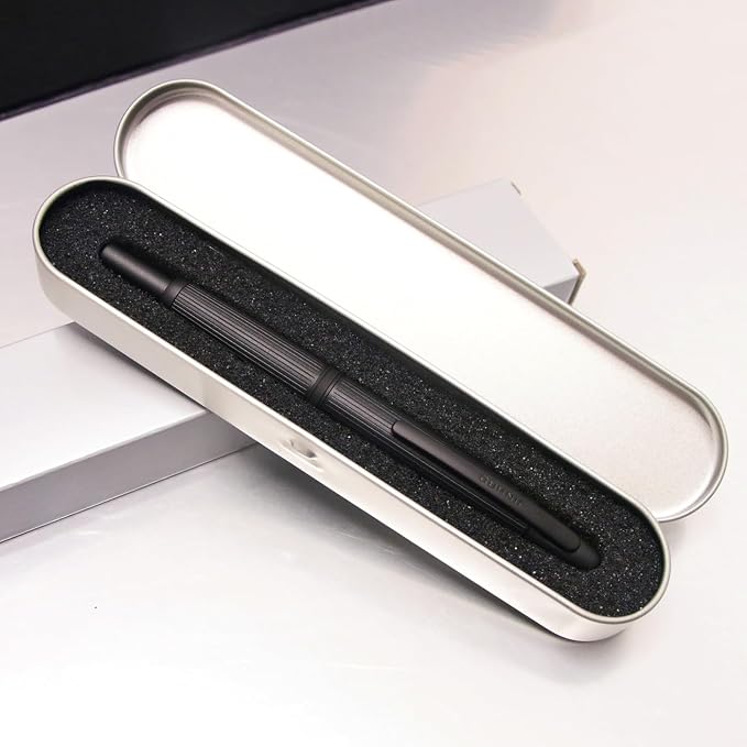 Jinhao 10 Retractable Fountain Pen, Brushed Matt Black F Writing Pen with Converter and Pen Box