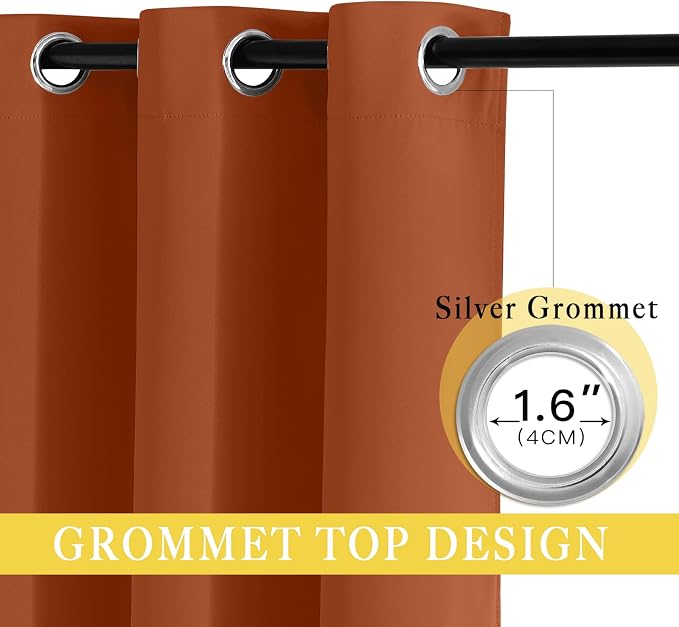 NICETOWN Blackout Curtains 84 Inch Length, Thermal Insulated Curtains for Bedroom Grommet Energy Saving Room Darkening Drapes for Living Room Window, 1 Panel, Burnt Orange, 66" W x 102" L