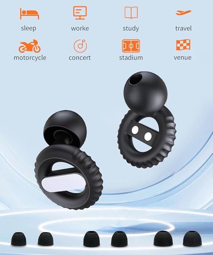 Ear Plugs for Sleeping Noise Cancelling EarPlugs Concert Reusable Ear Protection for Musicians,Rave,Focus,Moto and Sleep 25dB Silicone Earplugs Noise Reduction 8 Pair Ear Tips (XS/S/M/L) Black White