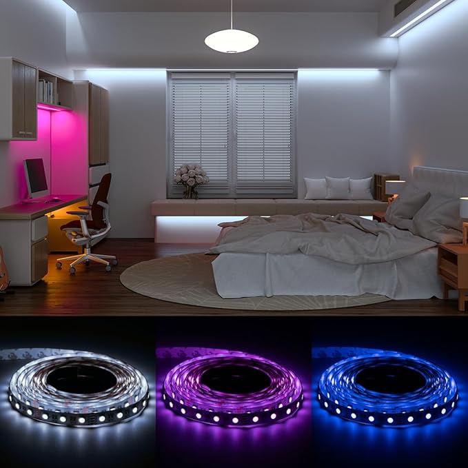 BTF-LIGHTING RGBW LED Strip Lights,UL Listed,5050 4 Colors in 1 RGB + 6000K-7000K Cool White,12V DC,16.4ft/5m 60LEDs/m 12mm White PCB, IP67 Waterproof for Home Decoration(No Adapter or Controller)
