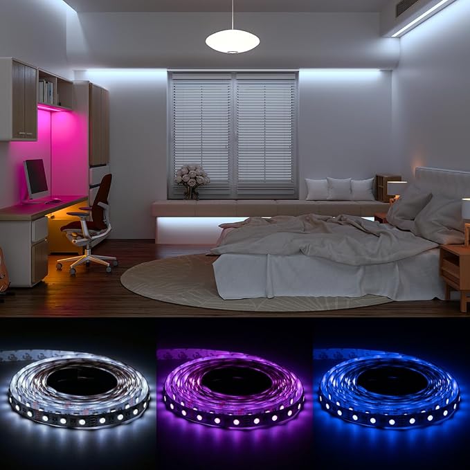 BTF-LIGHTING RGBW LED Strip Lights,UL Listed,5050 4 Colors in 1 RGB + 6000K-7000K Cool White,12V DC,16.4ft/5m 60LEDs/m 12mm White PCB, IP65 Waterproof for Home Decoration(No Adapter or Controller)