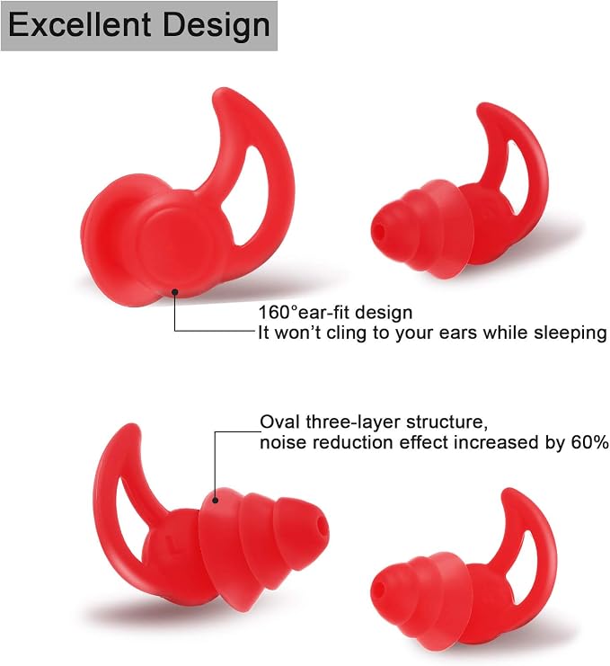 3 Pairs Ear Plugs for Sleeping Noise Reduction Silicone Sleep Earplugs Reusable Hearing Protection Sound Blocking Earplugs for Sleep Snoring Swimming Musician Construction (Black, Grey and Red)