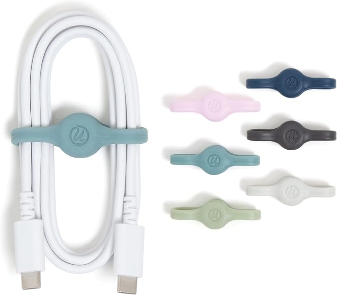 U Brands Tech Classics Magnetic Silicone Cord Wraps 6 Pack, Assorted Colors Cable Management Organizer, Silicone Cable Ties for Desk, Office, and Travel
