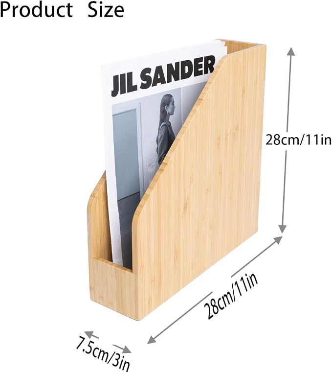 2 Pack Bamboo Magazine File Holder Book Holder Frames | Document Cabinet Rack, Storage Organizer, Small Magazine Shelf, For Home, Office