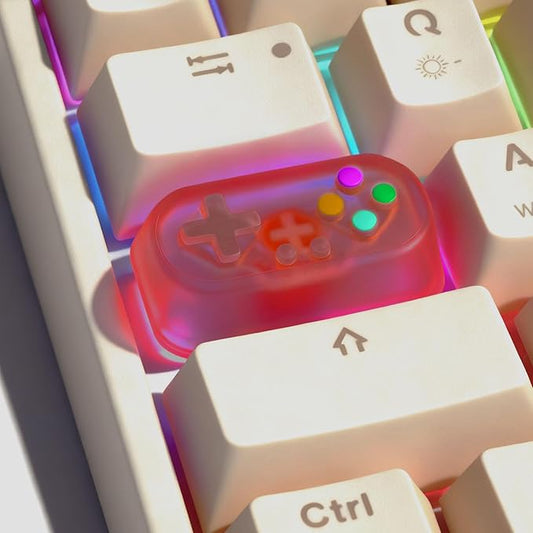 Artisan Keycap, Custom Retro Game Controller Shaped Keys Cap for MX Mechanical Keyboard, Shine Through Resin Handmade Single Replacement for Capslock Key - Red