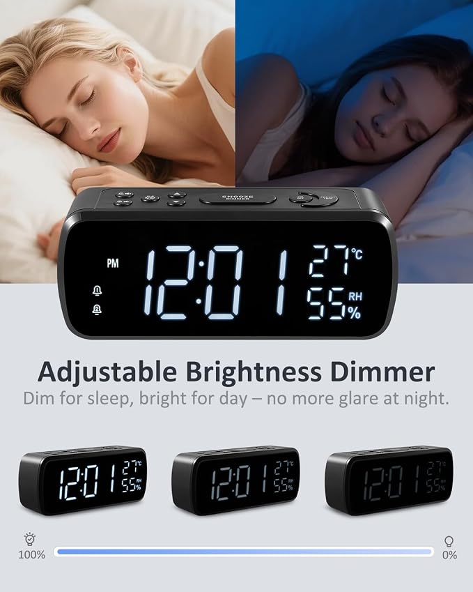 G Keni Digital Alarm Clock with FM Radio for Bedroom | 2 Alarms with Large LED Display,Snooze,USB Charger,Preset, Dimmer,Sleep Timer,Temperature,Relative Humidit,Adjustable Volume