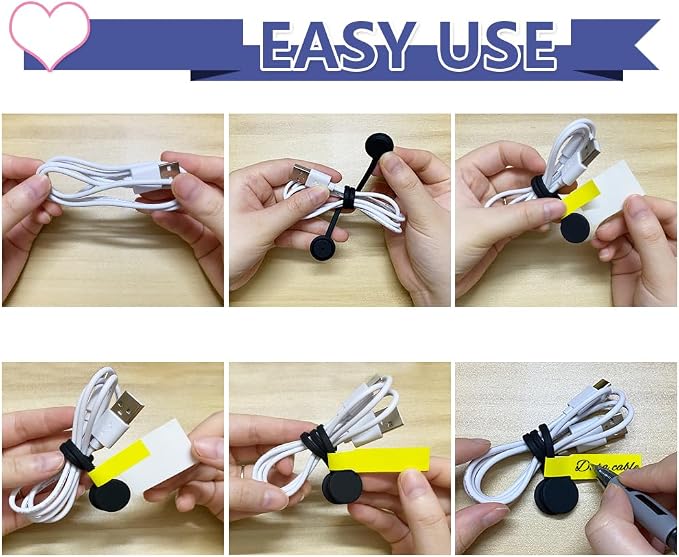 Kanemc 7.9'' Magnetic Cord Tie with Labels, Magnetic Twist Tie(10PCS-Black) | Magnetic Cable Organizer,Reusable Cable Ties with Strong Magnet for Bundling Cables,Silicone Cord Winder for home,Office
