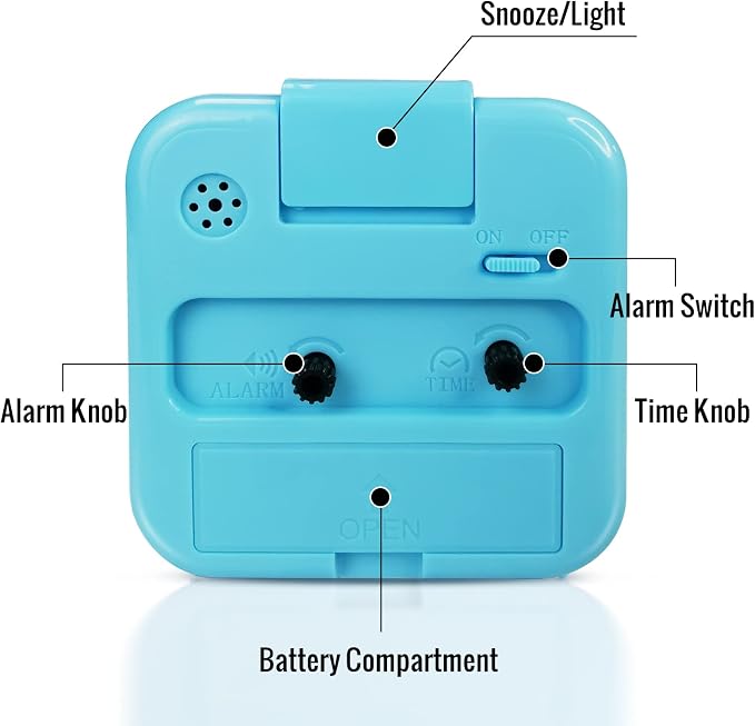 Lamisola Small Battery Operated Analog Alarm Clock for Bathroom, Travel Clock, Quieter Bedrooms Desk Bedside Clocks for Kids Teen, Blue