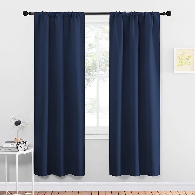NICETOWN Blackout Curtains for Living Curtains, Home Decorations Thermal Insulated Solid Pole Top Blackout Drapes for Living Room (Navy, 1 Pair, 34-inch W x 72-inch L)