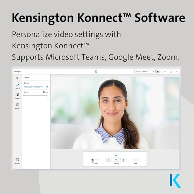 Kensington W2000 1080P Auto Focus Webcam, Full HD 1080P/30fps Webcam with Microphone for Video Conferencing, Software Control, Privacy Shutter, Compatible with Zoom/Skype/Teams (K81175WW)