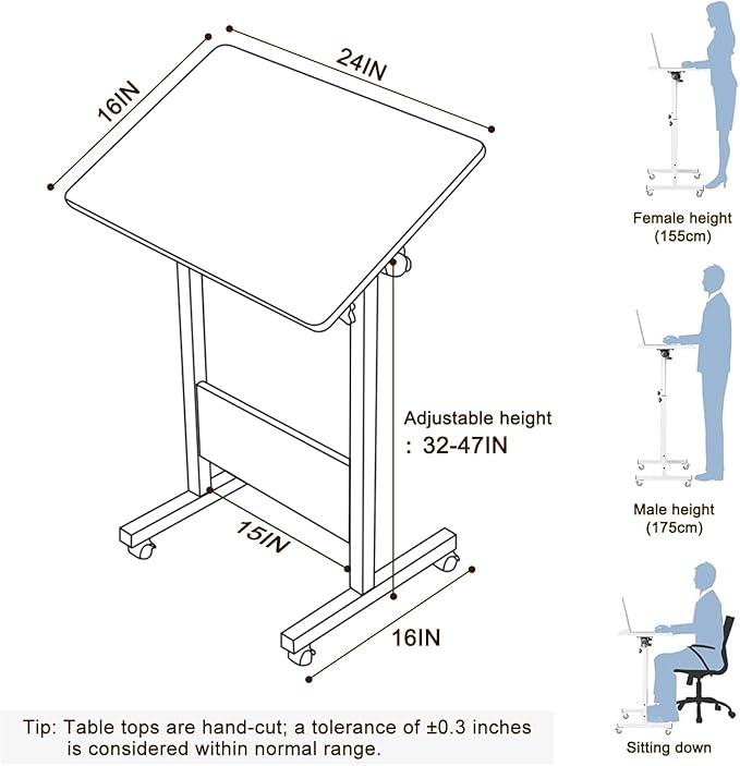 KOUPA Adjustable Height Standing Desk, 24 in Writable Tempered Glass Desktop with Eraser, 360° Flip, Wheels – Ideal for Small Spaces and Home Offices, White(Adjustable Height: 32-47 in)