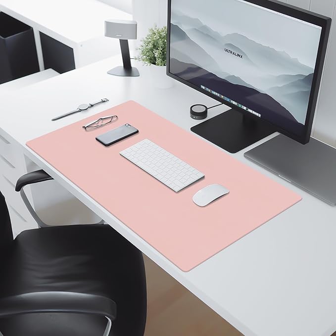Leather Desk Pad Mat, Computer Pink Desk Mat Non-Slip, PU Large Mouse Pad for Desk, Waterproof Keyboard Mat Pink Desk Accessories for Office/Home/Decor, 23.6" x 13.7"