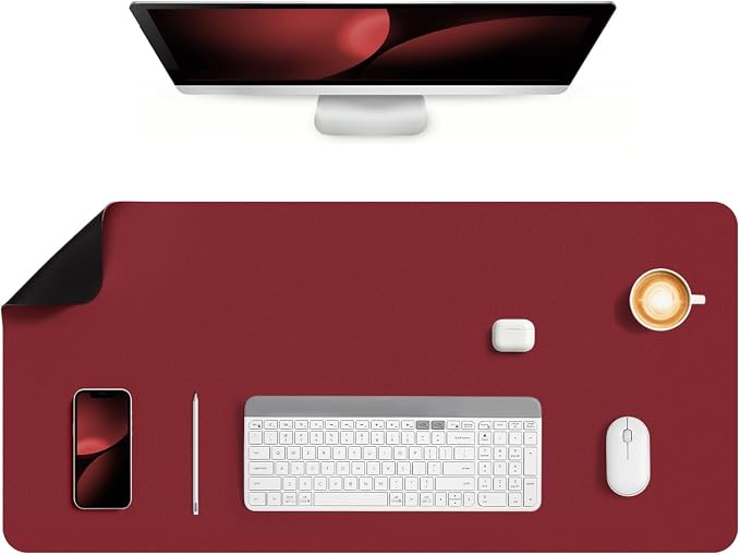 Dual Sided Desk Pad Faux Leather Desk Mat Large Mouse Pad | Desk Pad Protector Non-Slip Waterproof Desk Mouse Pad for Writing Desk, Office, Home(Red Black 35.4"X17")