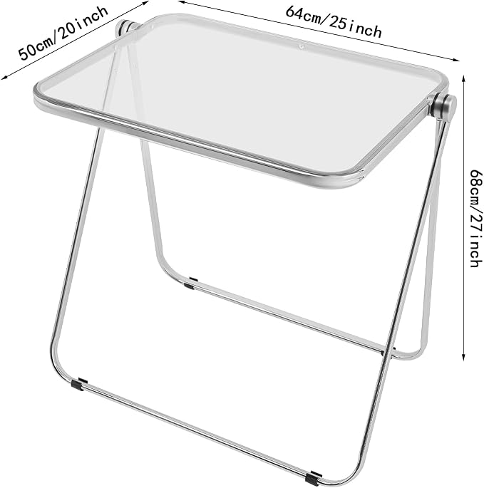 Acrylic Folding TV Tray Table, Small Portable Square Laptop Desk, End Side Table Modern Square Table for Home Office, No Assembly Space-Saving Side Table with Metal Frame (Clear)