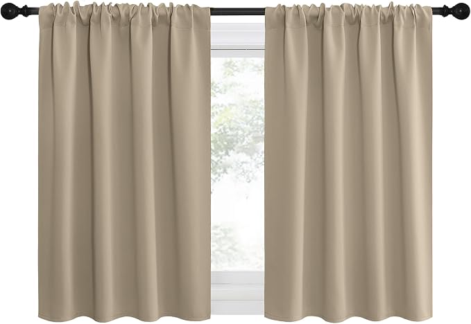 NICETOWN 2 Panels Blackout Curtains, Rod Pocket Thermal Insulated Drapes for Kitchen, Heavy Duty Small Window Treatment for Dorm Room, Studio Apartment, Basement (Soft Taupe, W42 x L30)