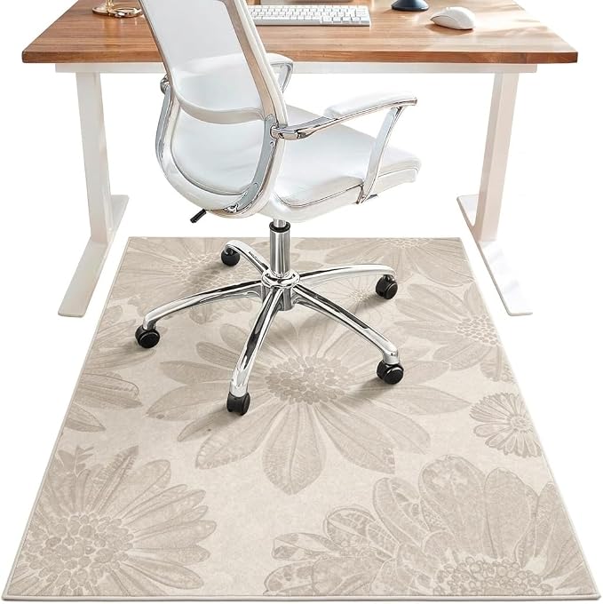 36"x48" Office Chair Mat for Hardwood Tile Floor, Under Desk Carpet Protector for Rolling Computer Chair Mat, Machine Washable Area Rug, Anti-Slip 1/5" Thick Low Pile Thin Vinyl Floor Mat, Dusty Beige
