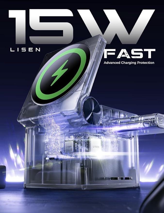 LISEN Qi2 Magsafe Charger Stand 3 in 1 Charging Station for Apple iPhone and Watch Charging Station for 15W Magsafe Charger Stand Cube, Foldable for iPhone 17 16 and Google Pixle 10, 10 Pro, 10 Pro XL