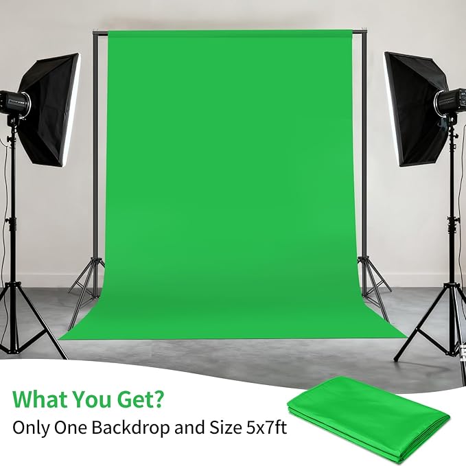 HEMMOTOP Green Screen Backdrop, 5x7 ft Photography Chroma Key Greenscreen Background Sheet for Background Removal, Zoom Meeting, Photo Video Studio, Live Streaming, Video Recording (Backdrop only)