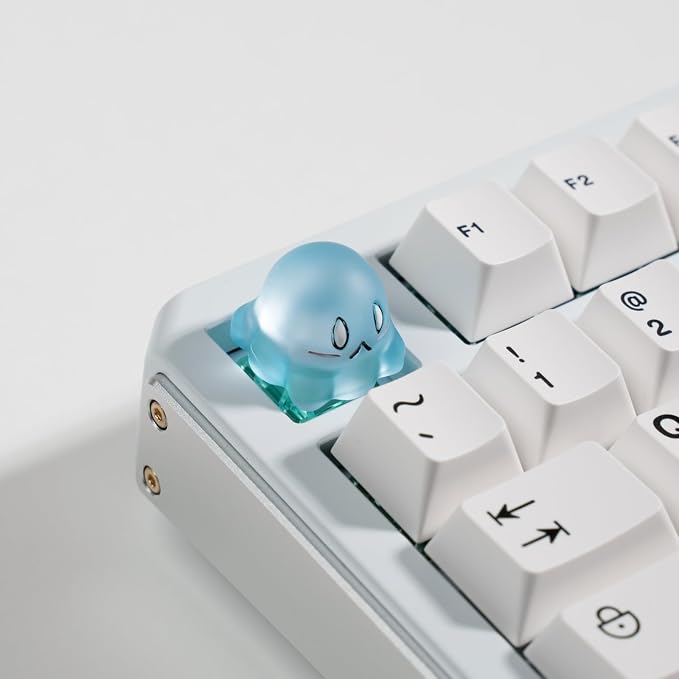 Artisan Slime Keycap, Transparent Glowing Design with Blushing Cheeks, Blue, 1U Handmade Resin, MX Switch Compatible for Mechanical Keyboards (SLM-01)