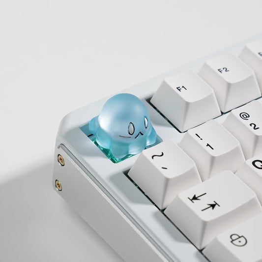 Artisan Slime Keycap, Transparent Glowing Design with Blushing Cheeks, Blue, 1U Handmade Resin, MX Switch Compatible for Mechanical Keyboards (SLM-01)