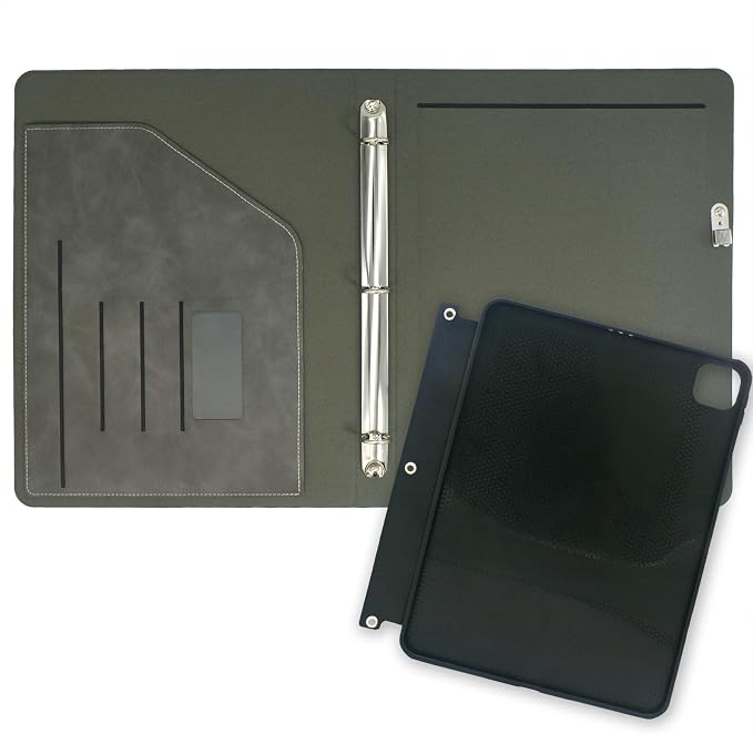 Tablet Organizer Portfolio Case with 3-Ring Binder, Binder Padfolio File Folder with Removable Tablet Holder, Compatible with 11-inch iPad Pro (M5/M4) 2025/2024 (Gray)