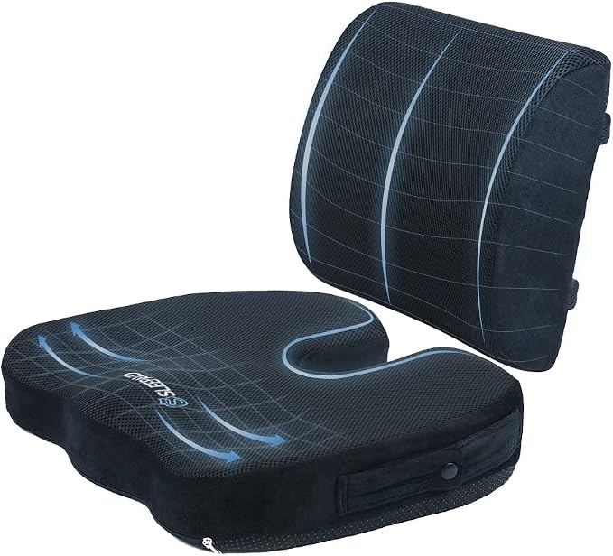 Sleepavo Memory Foam Seat Cushion for Office Chair-Orthopedic Back and Butt Pillow for Sciatica Tailbone Coccyx Hip Pain Relief for Sitting, Gaming, Desk, Car, Airplane-Padded Lumbar Support Pillow