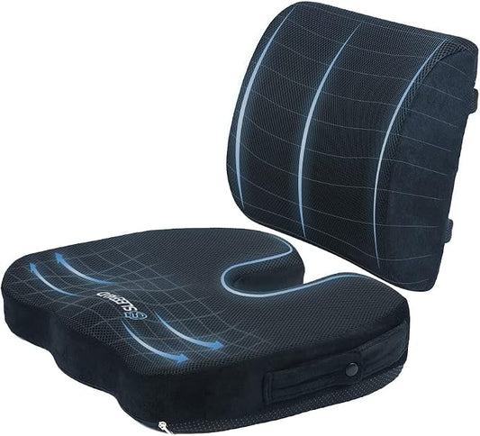 Sleepavo Memory Foam Seat Cushion for Office Chair-Orthopedic Back and Butt Pillow for Sciatica Tailbone Coccyx Hip Pain Relief for Sitting, Gaming, Desk, Car, Airplane-Padded Lumbar Support Pillow