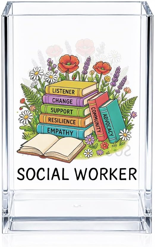 Social Worker Acrylic Cosmetic Pencil Pen Holder, Funny Pen Organizer for Desk, Social Work Month Office Desk Accessories, Appreciation Gifts for MSW LCSW School Counselor Therapist Teacher