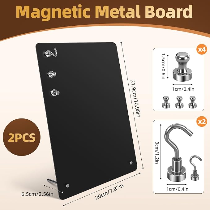2 Pack Small Magnet Board - Black Magnetic Board | 11x8Inch Metal Magnetic Bulletin Board with 6 Magnets, Magnet Display Stand for Home School Kitchen Office