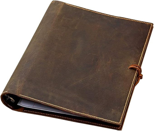 leather 2 inch 3 ring presentation binder portfolio organizer, vintage leather notepad document folder hard cover letter size