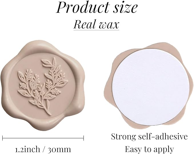UNIQOOO Wax Seal Stickers - Eucalyptus Wedding Invitation Envelope Seal Stickers, 100 Pcs Self- Adhesive Taupe Stickers, Perfect for Invitation, Christmas, Gift Wrapping, Party