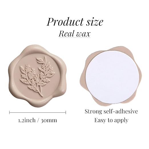UNIQOOO Wax Seal Stickers - Eucalyptus Wedding Invitation Envelope Seal Stickers, 100 Pcs Self- Adhesive Taupe Stickers, Perfect for Invitation, Christmas, Gift Wrapping, Party