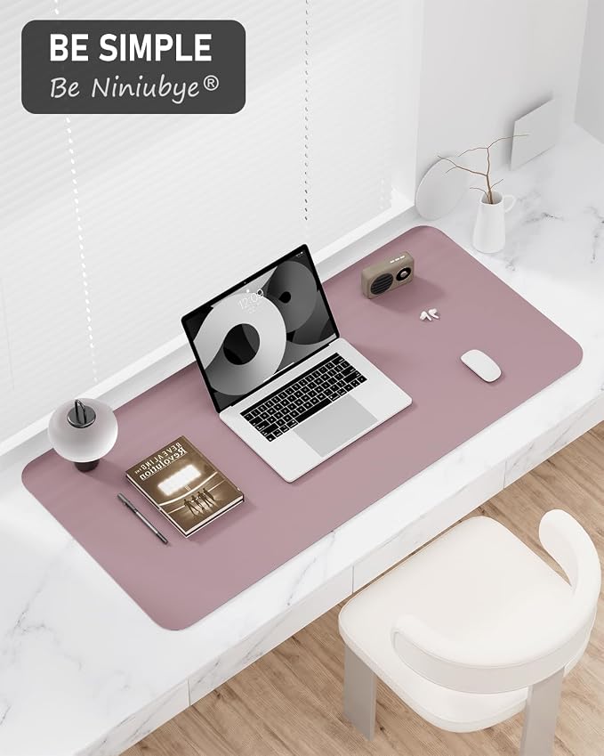 Desk Pad, 35.5" x 17" PU Leather Non-Slip Desk Mat Large Mouse Pad for Desktop, Waterproof Laptop Computer Writing Mat for Office, Home, Work, Gaming, Dark Pink