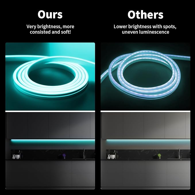 iNextStation 12V Ice Blue LED Strip Lights 16.4FT, Flexible Silicone Neon Rope Light with Power Adapter, Waterproof, Cuttable, Dimmable & Linkable, LED Lights Strip for Bedroom, Kitchen(with Plug)
